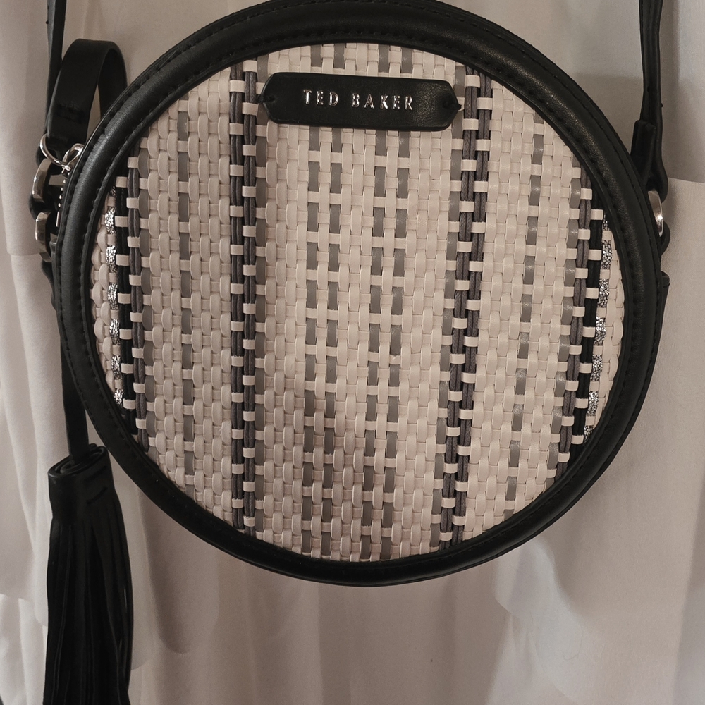 Ted Baker Black, White, and Grey Round Crossbody Bag. Like New Condition!